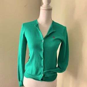 Ralph Lauren blue label slim fit carnival green cotton knit button up cardigan